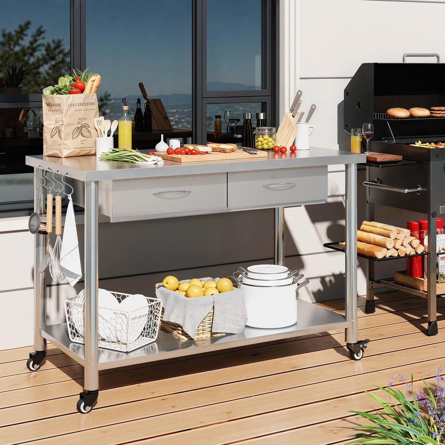 YODOLLA 48"x24" Stainless Steel Work Table with 2 Drawers