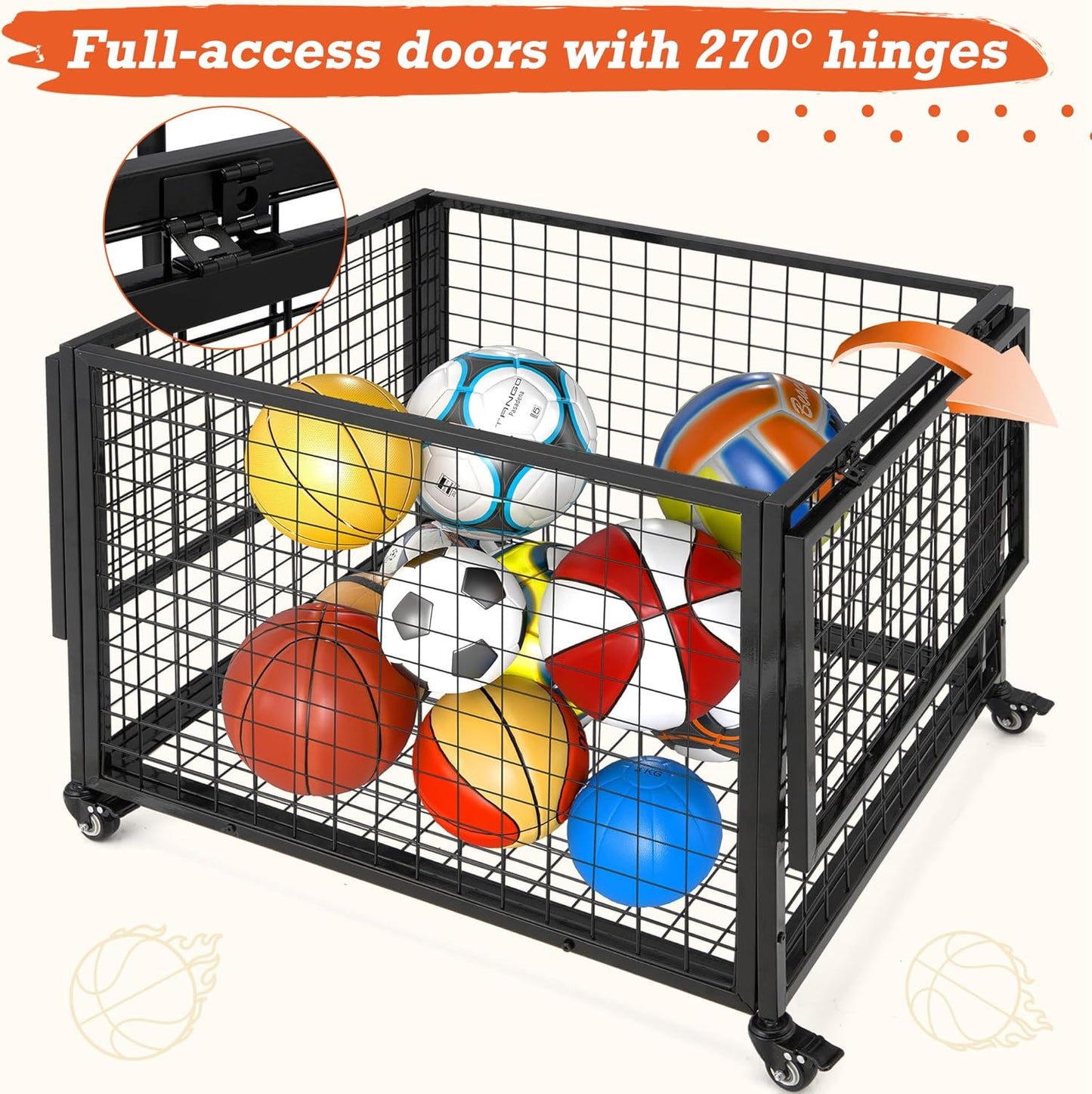 YODOLLA Ball Cart Storage Rolling Basketball Bin with Wheels