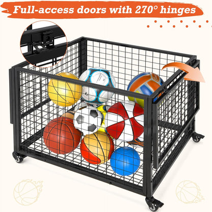 YODOLLA Ball Cart Storage Rolling Basketball Bin with Wheels