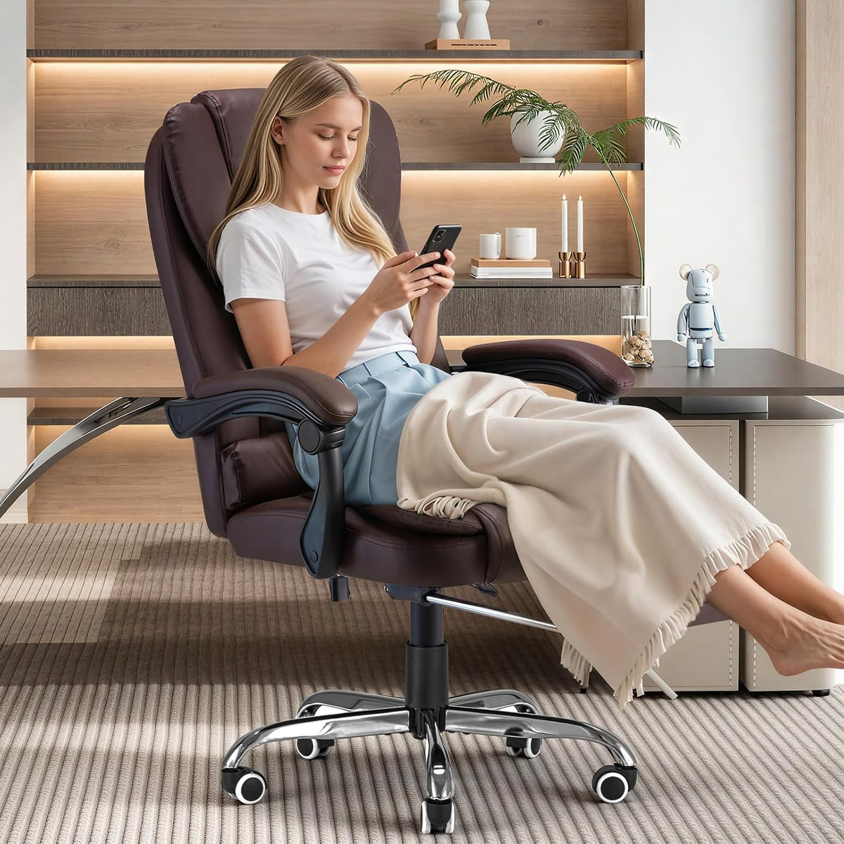 YODOLLA Adjustable Office Chair with Foot Rest, Heat and 7 Points Vibration Massage