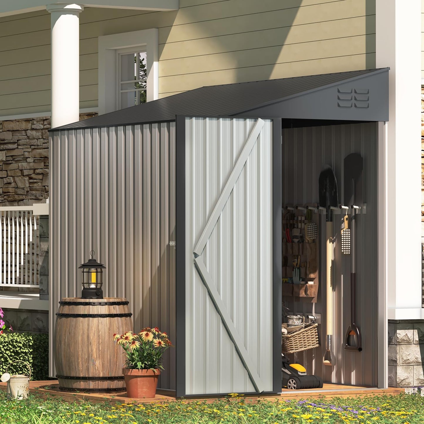 YODOLLA 8x10 Lean-to Shed, Outdoor Storage Shed, Dark Gray