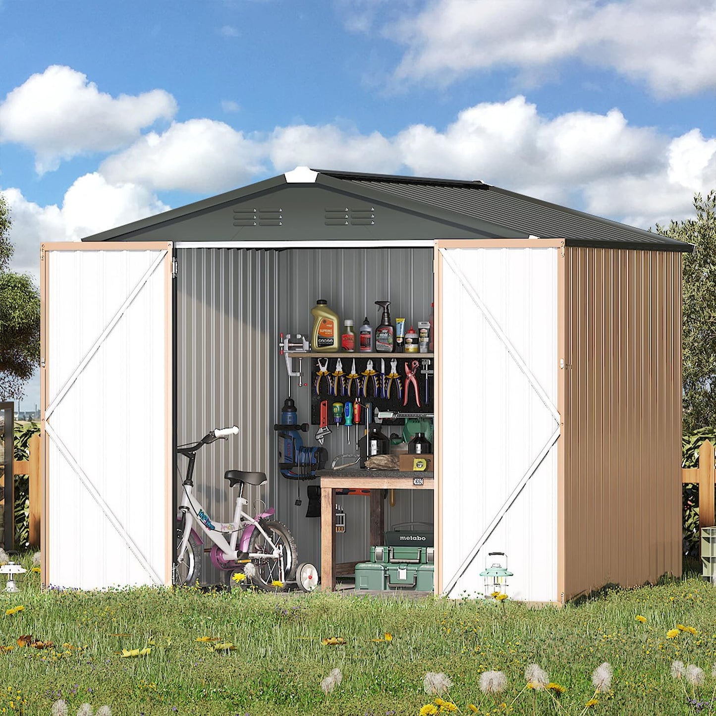YODOLLA 7' x 7' Storage Metal Shed, Grey