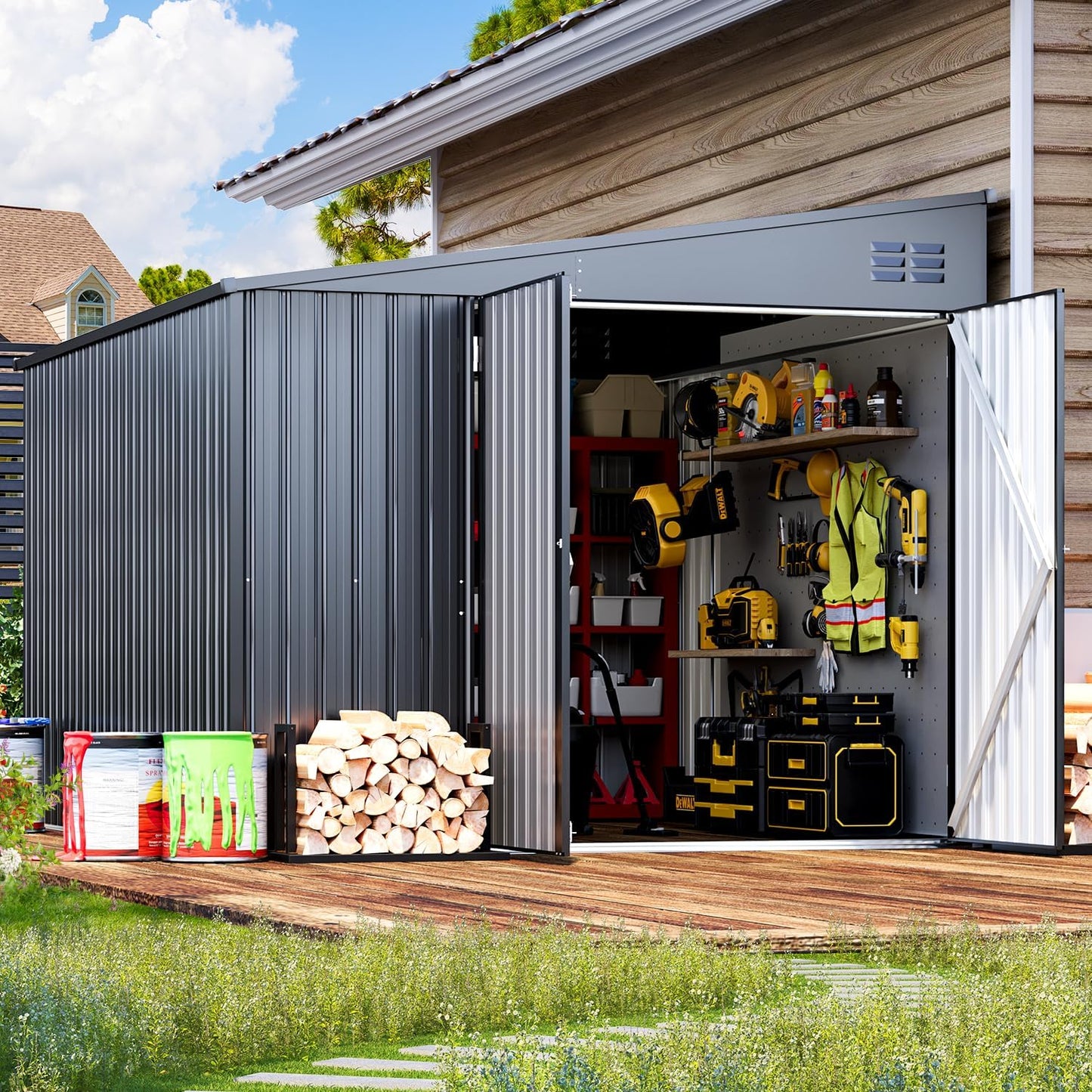 YODOLLA 8x10 Lean-to Shed, Outdoor Storage Shed, Dark Gray