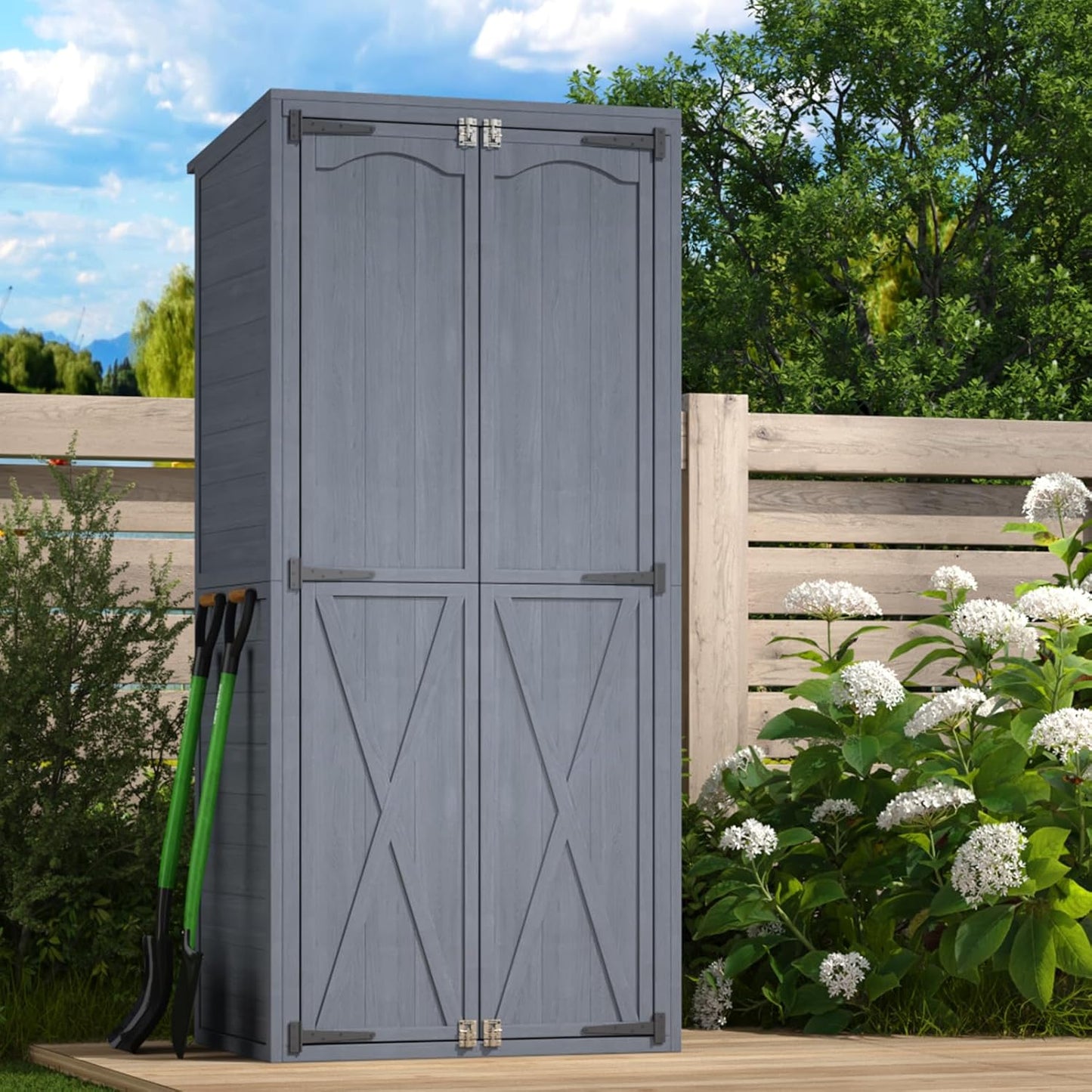 YODOLLA Wooden Storage Cabinet Garden Storage Shed with 3 Adjustable Shelves