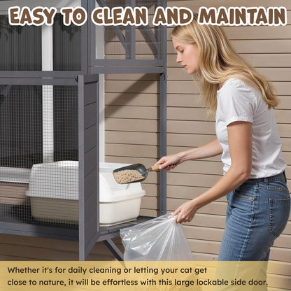 YODOLLA 67" Catio Window Cat Outdoor Enclosure Large Wood Cat House