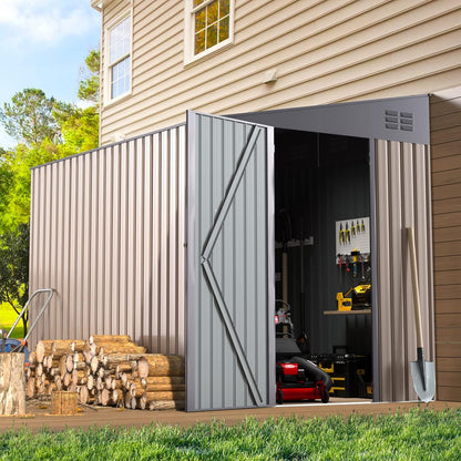 YODOLLA Outdoor 6' x 8' Metal Wall Side Lean to Storage Shed, Gray