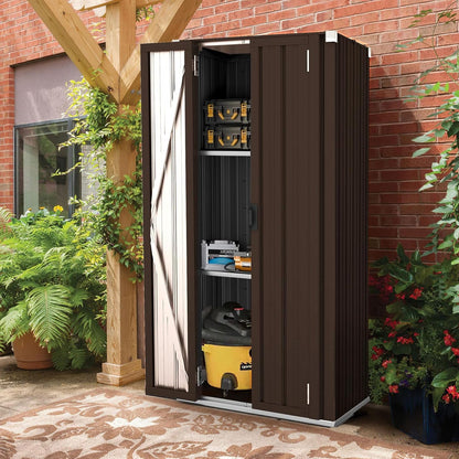 YODOLLA Outdoor Storage Cabinets with Shelves Metal Storage Cabinets Shed, Brown