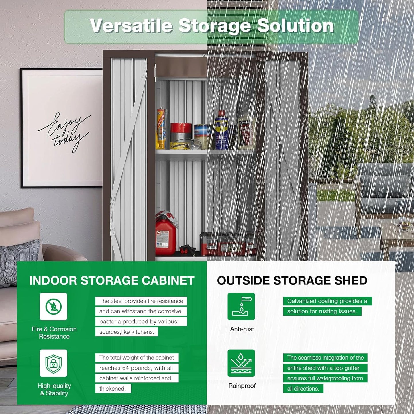 YODOLLA Outdoor Storage Cabinets with Shelves Metal Storage Cabinets Shed, Brown