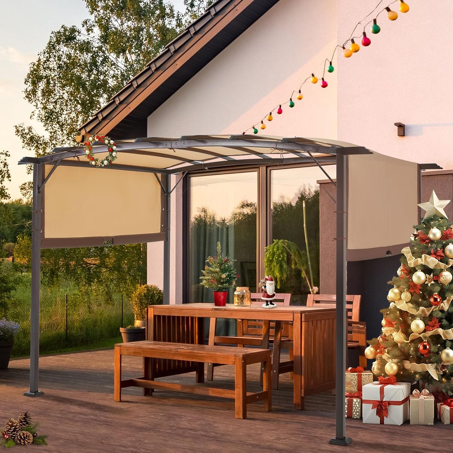 YODOLLA Metal 9' x 12' Outdoor Pergola and Gazebos, Beige