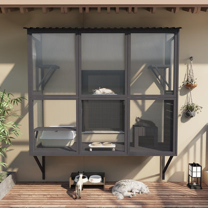 YODOLLA 67" Catio Window Cat Outdoor Enclosure Large Wood Cat House