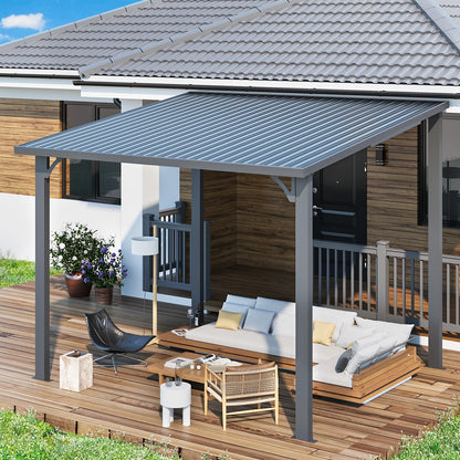 YODOLLA Pergola 10'x8' Hardtop Wall-Mounted Lean to Gazebo for Patio, Dark Grey