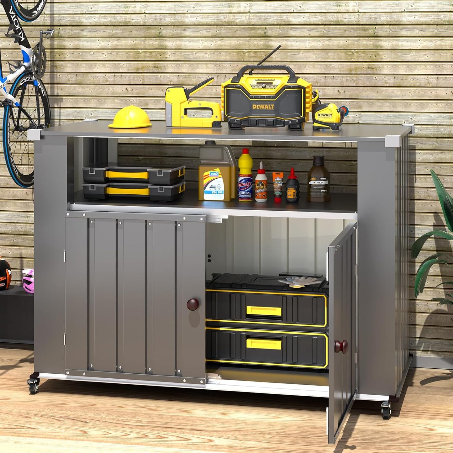YODOLLA Outdoor Grill Table with Storage Cabinet Weatherproof, Dark Gray