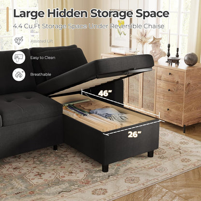 YODOLLA L-Shaped Sleeper Sofa, Pullout Bed, USB & Storage, Black