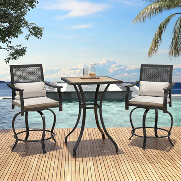YODOLLA 3 Piece Swivel Bar Set with Cushion, Patio High Top Table and Chairs