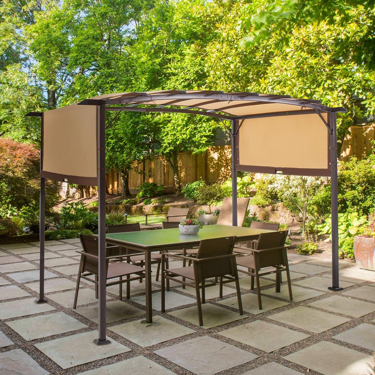 YODOLLA Metal 9' x 12' Outdoor Pergola and Gazebos, Beige