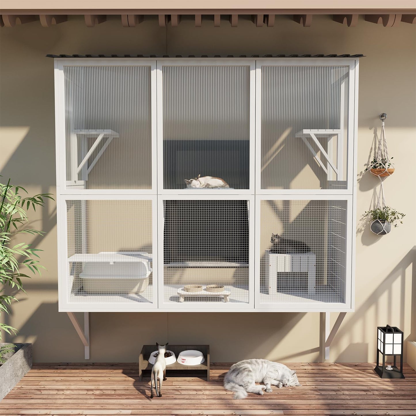 YODOLLA 67" Catio Window Cat Outdoor Enclosure Large Wood Cat House