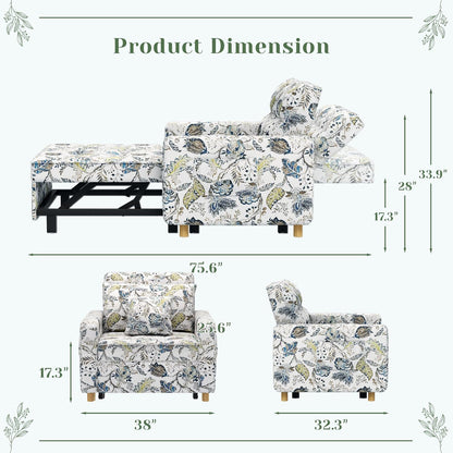 YODOLLA 3-1 Convertible Chair Bed Pull Out Single Sofa Bed, Floral