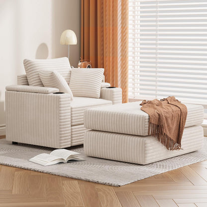 YODOLLA Oversized Chaise Lounge Chair, Lounge Chair Indoor with Ottoman, Beige