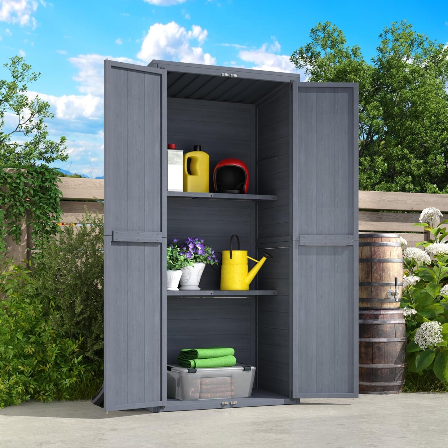 YODOLLA Wooden Storage Cabinet Garden Storage Shed with 3 Adjustable Shelves