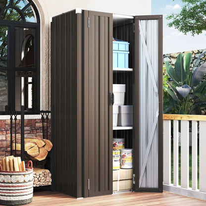 YODOLLA Outdoor Storage Cabinets with Shelves Metal Storage Cabinets Shed, Brown