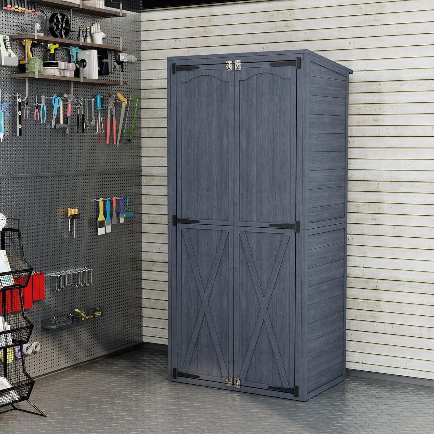 YODOLLA Wooden Storage Cabinet Garden Storage Shed with 3 Adjustable Shelves