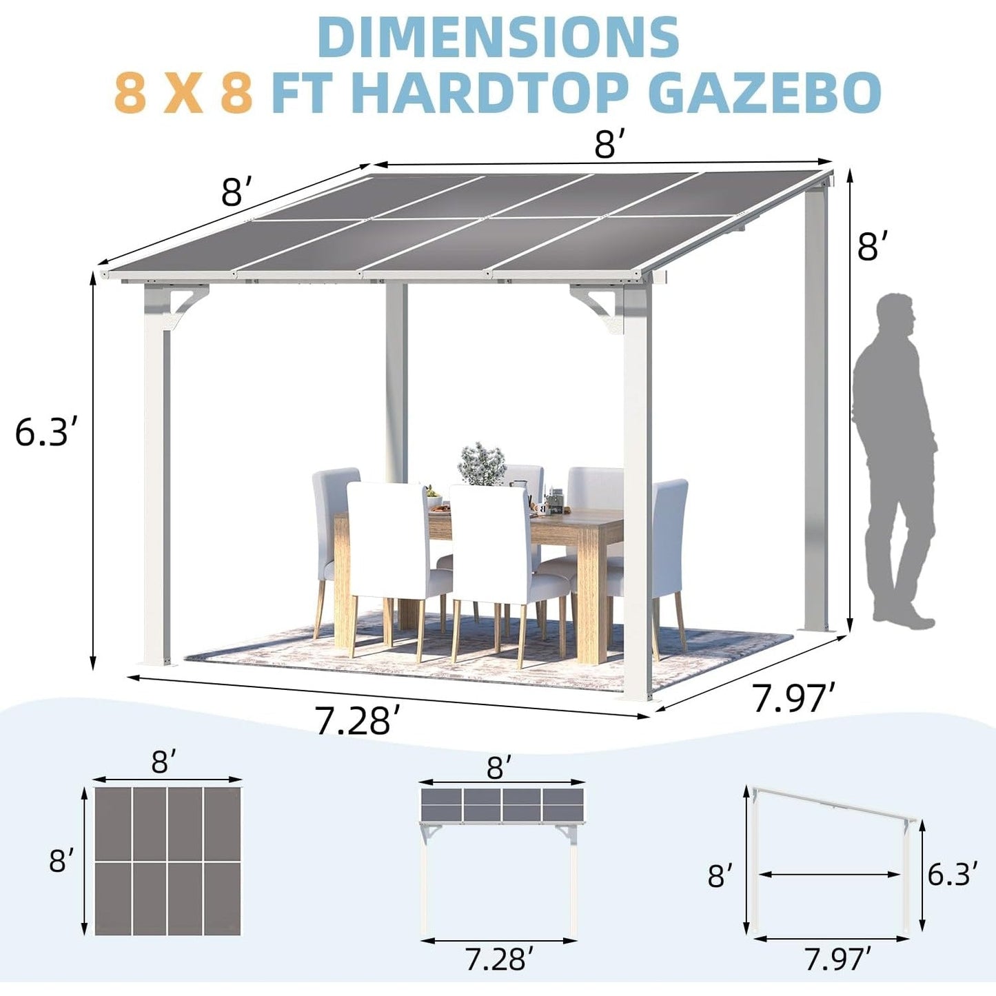 YODOLLA 8' x 8' Lean to Gazebo Pergola for Patio, White