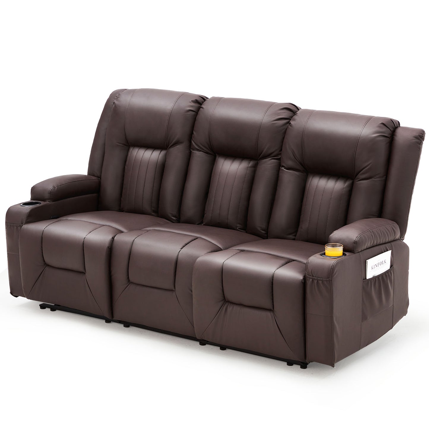 YODOLLA 77" Recliner Sofa Theater Seating with Cup Holders&Side Pockets, Brown
