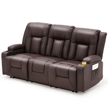 YODOLLA 77" Recliner Sofa Theater Seating with Cup Holders&Side Pockets, Brown