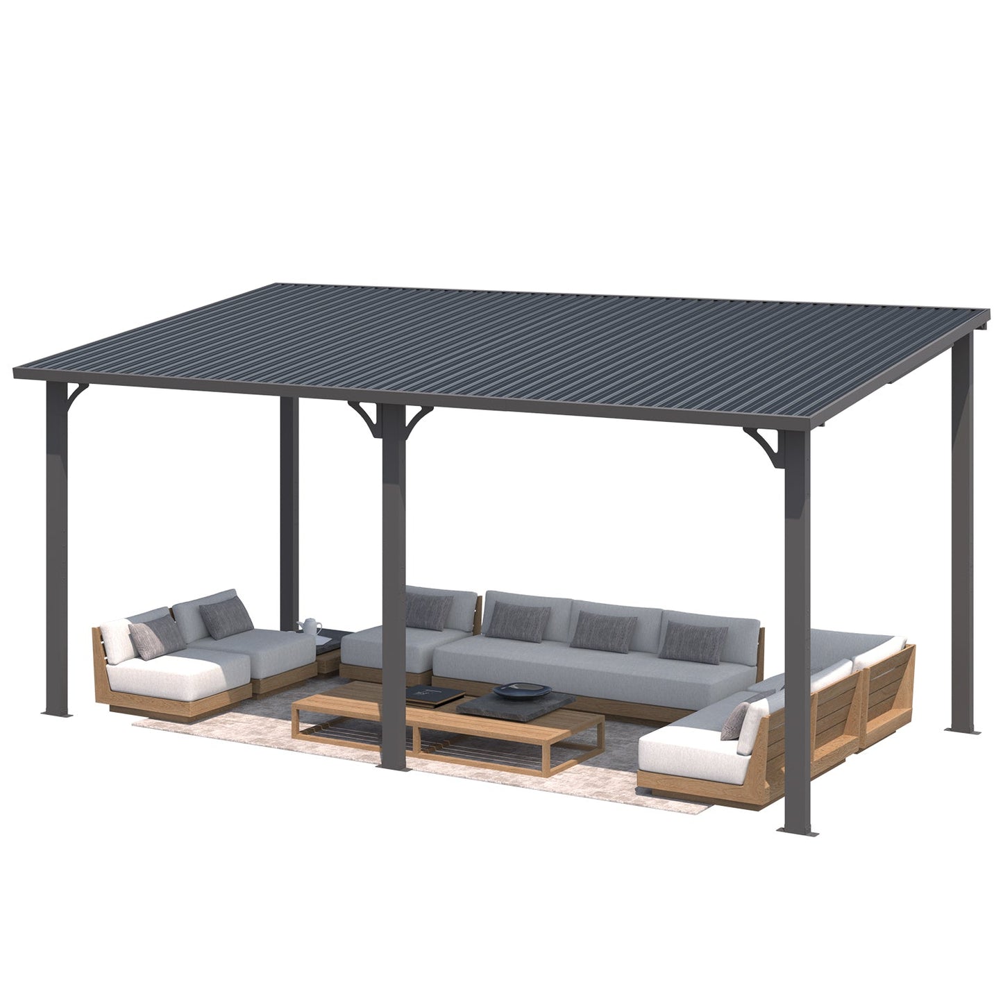 YODOLLA 16' x 8' Pergola Hardtop Gazebo Outdoor Lean to Metal Pergolas and Gazebos