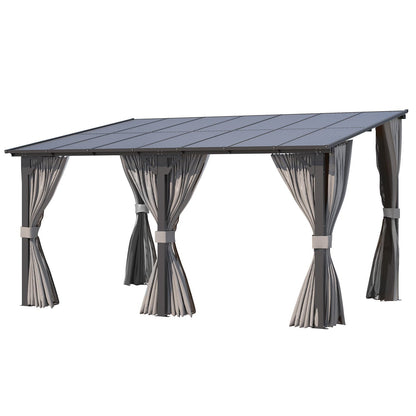 YODOLLA 14’ x 10’ Wall-Mounted Lean to Pergola Gazebo with Curtains and Netting
