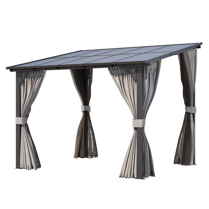 YODOLLA 10' X 8' Small Wall-Mounted Lean to Pergola Gazebo with Curtains and Netting