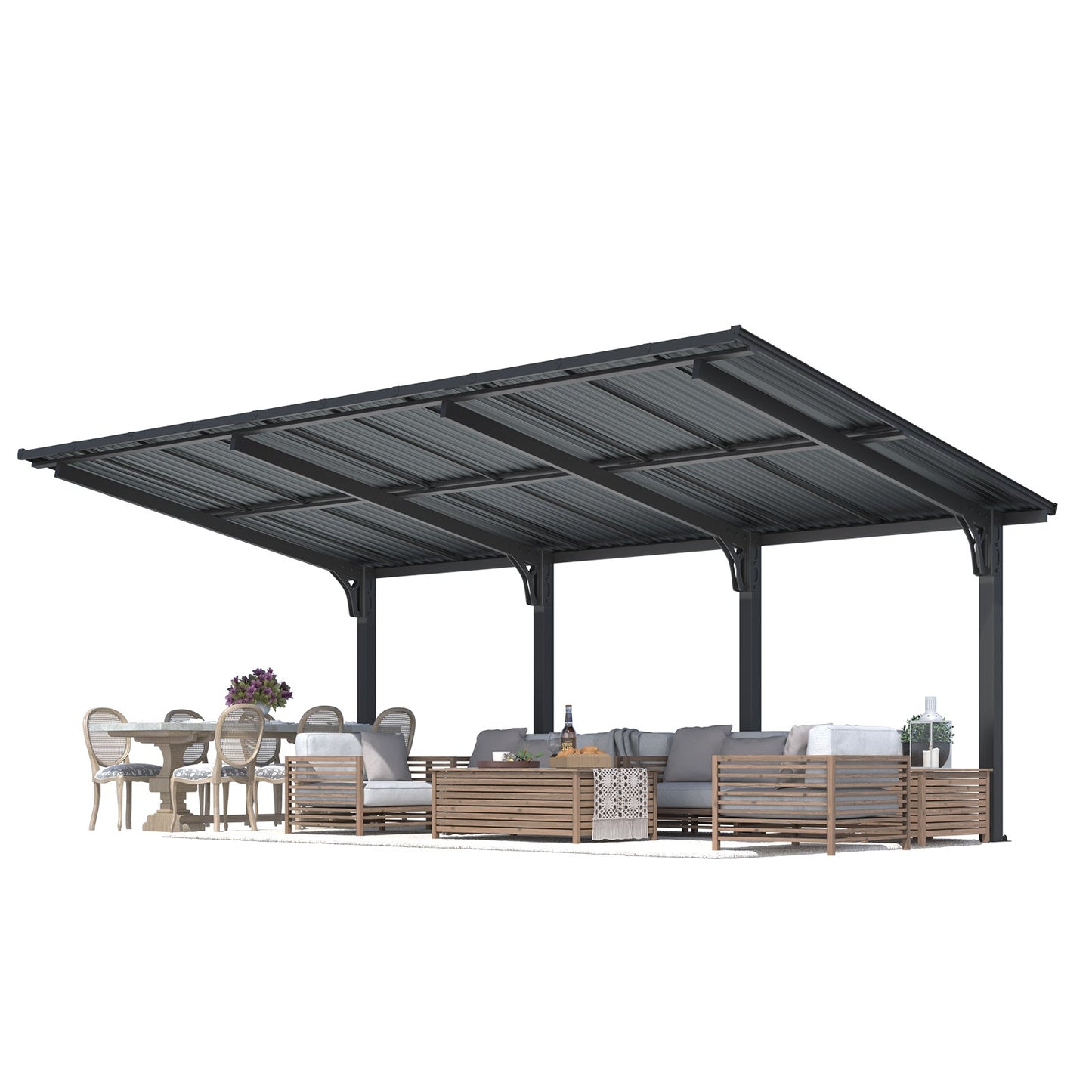 YODOLLA 20'x10' Outdoor Lean to Hardtop Metal Carport Gazebo Freestanding Pergolas