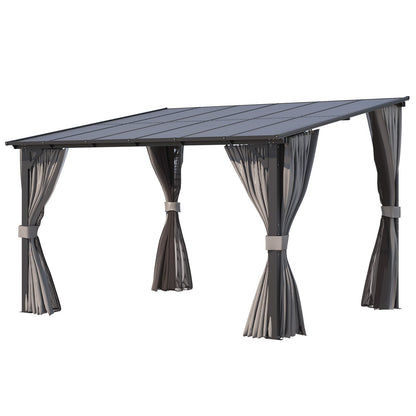 YODOLLA 12’ x 10’ Wall-Mounted Lean to Pergola Gazebo with Curtains and Netting