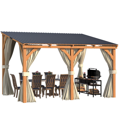 YODOLLA 12x10 Outdoor Wooden Pergola Gazebo with Curtains and Netting for Patio