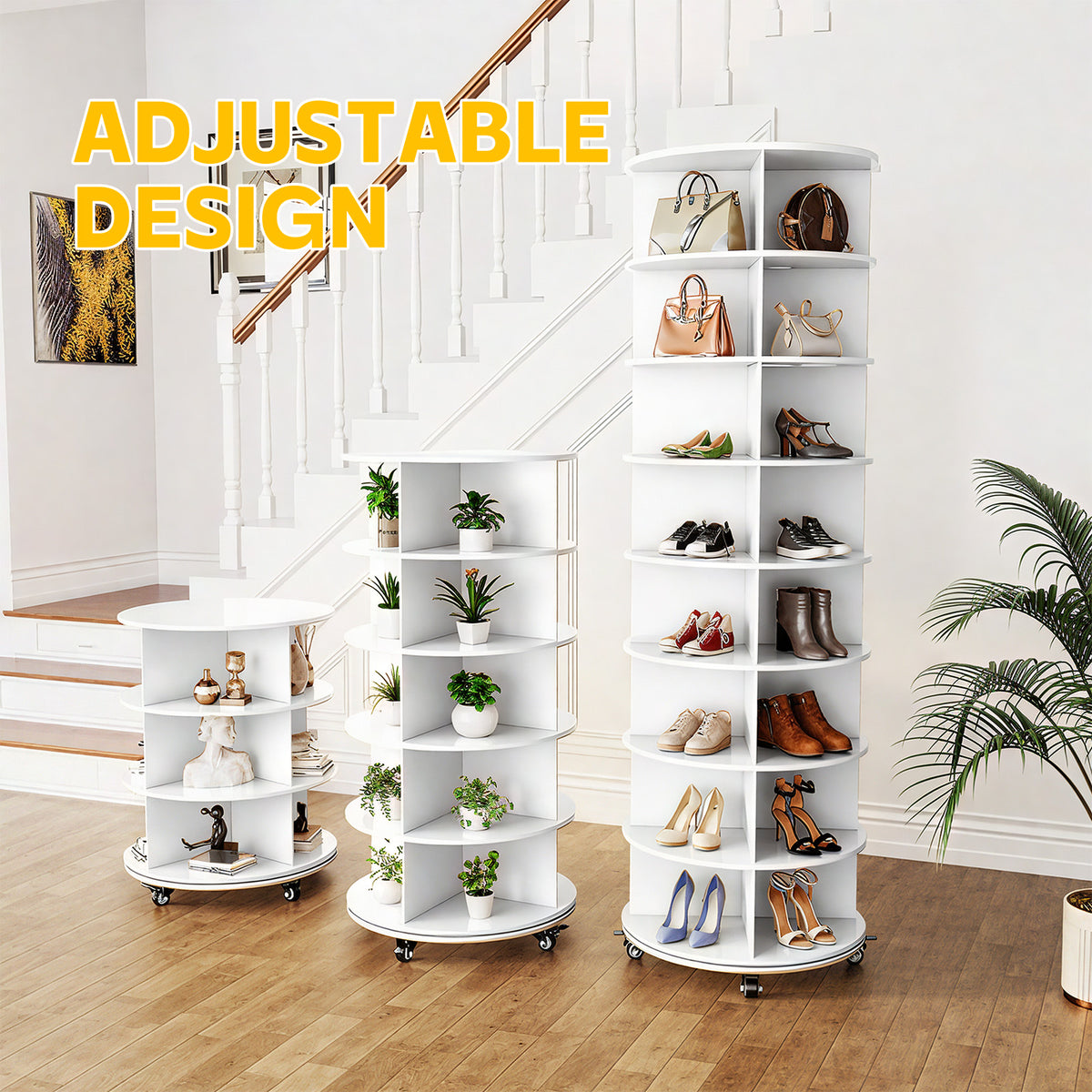 YODOLLA 8 Tier Rotating Shoe Rack, Shoe Tower Organizer Storage with Wheels
