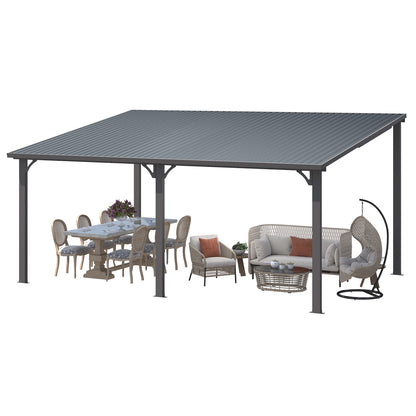 YODOLLA 16' x 12' Outdoor Pergola Hardtop Gazebo Wall-Mounted Lean to Metal Awnings Gazebos