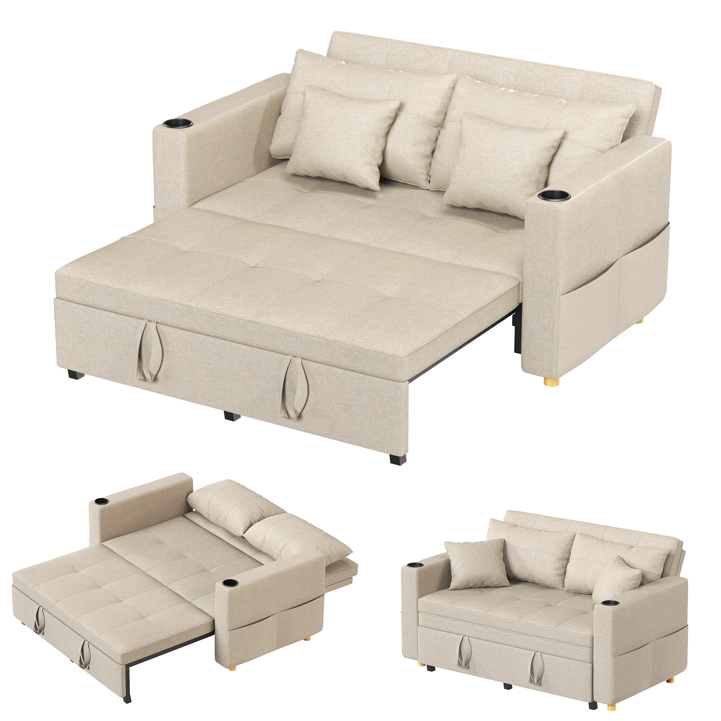 YODOLLA Sleeper Chair Bed, 63" Extra Wide Convertible Sofa Bed for Adults, Beige