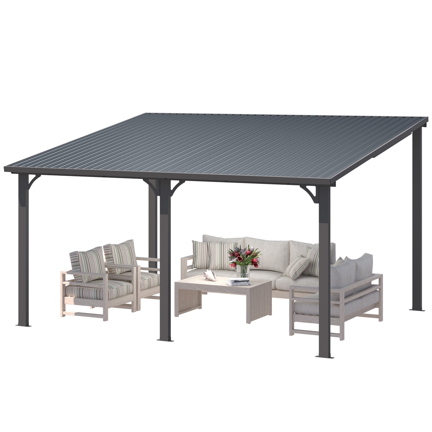 YODOLLA 14'x12' Pergola  Hardtop Gazebo Outdoor Lean to Metal Pergolas and Gazebos