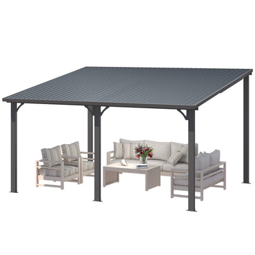 YODOLLA 14'x12' Pergola  Hardtop Gazebo Outdoor Lean to Metal Pergolas and Gazebos
