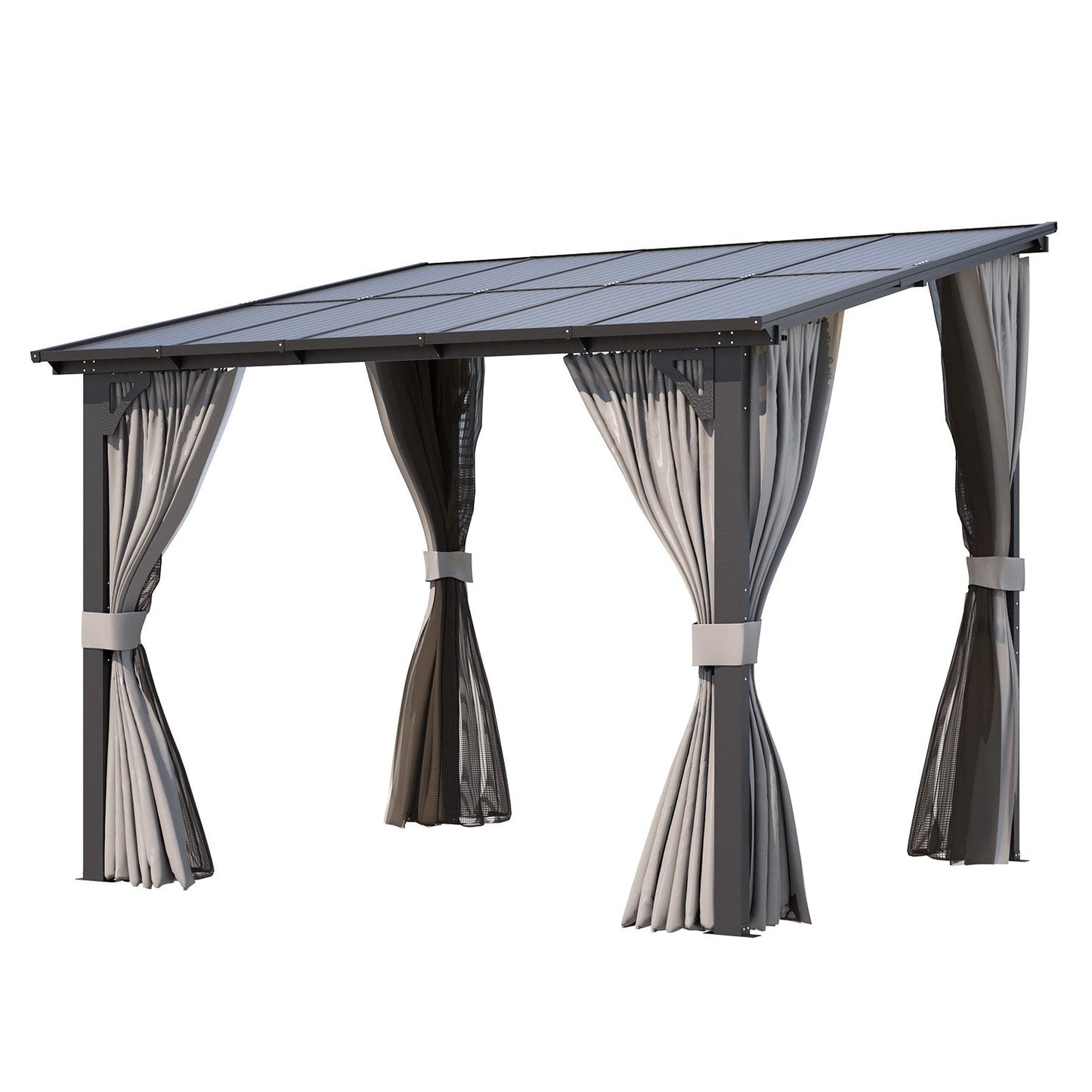 YODOLLA 8' X 8' Wall-Mounted Lean to Pergola Gazebo with Curtains and Netting