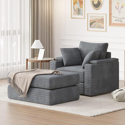 YODOLLA Oversized Chaise Lounge Chair, Lounge Chair Indoor with Ottoman, Grey