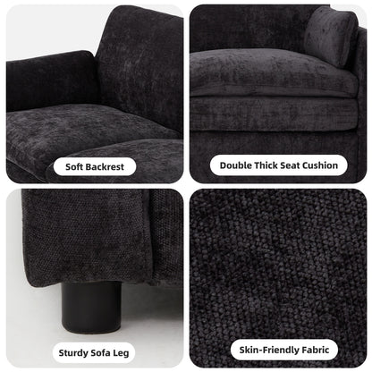 YODOLLA 89" Chenille Sofa, 3-Seater, 2 Removable Pillows, Black