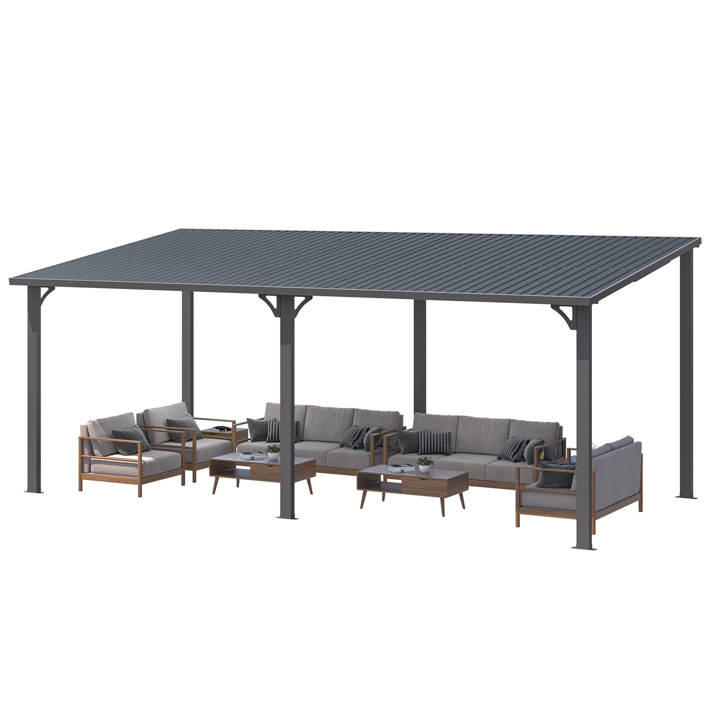 YODOLLA 20' x 10' Pergola Hardtop Gazebo Wall-Mounted Heavy Duty Lean to Metal Awnings Gazebos