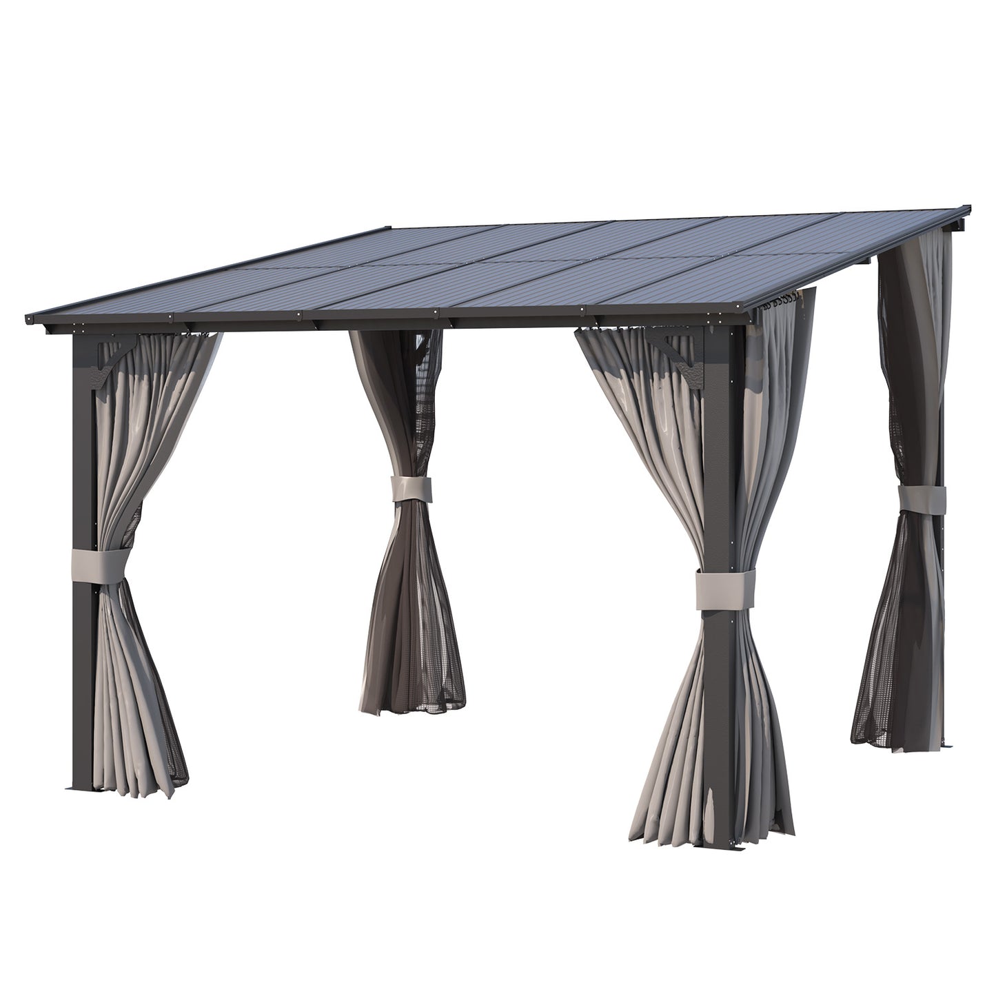 YODOLLA 10’ x 10’ Wall-Mounted Lean to Pergola Gazebo with Curtains and Netting