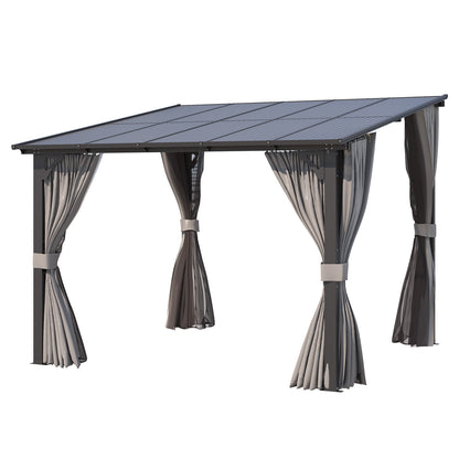 YODOLLA 10’ x 10’ Wall-Mounted Lean to Pergola Gazebo with Curtains and Netting