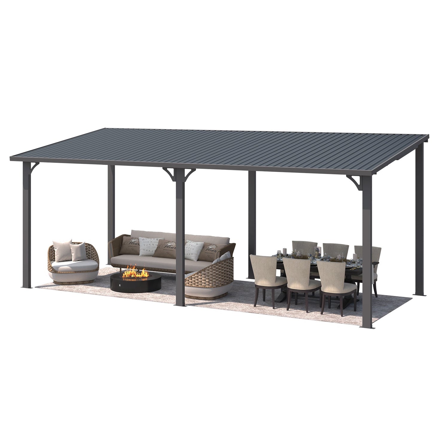 YODOLLA 20' x 8' Hardtop Gazebo Pergola Heavy Duty Lean to Metal Pergolas and Gazebos