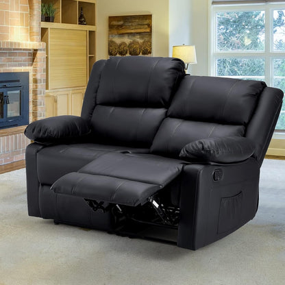YODOLLA 2 Seat Loveseat Recliner with Heat&Massage Function, Faux Leather Black
