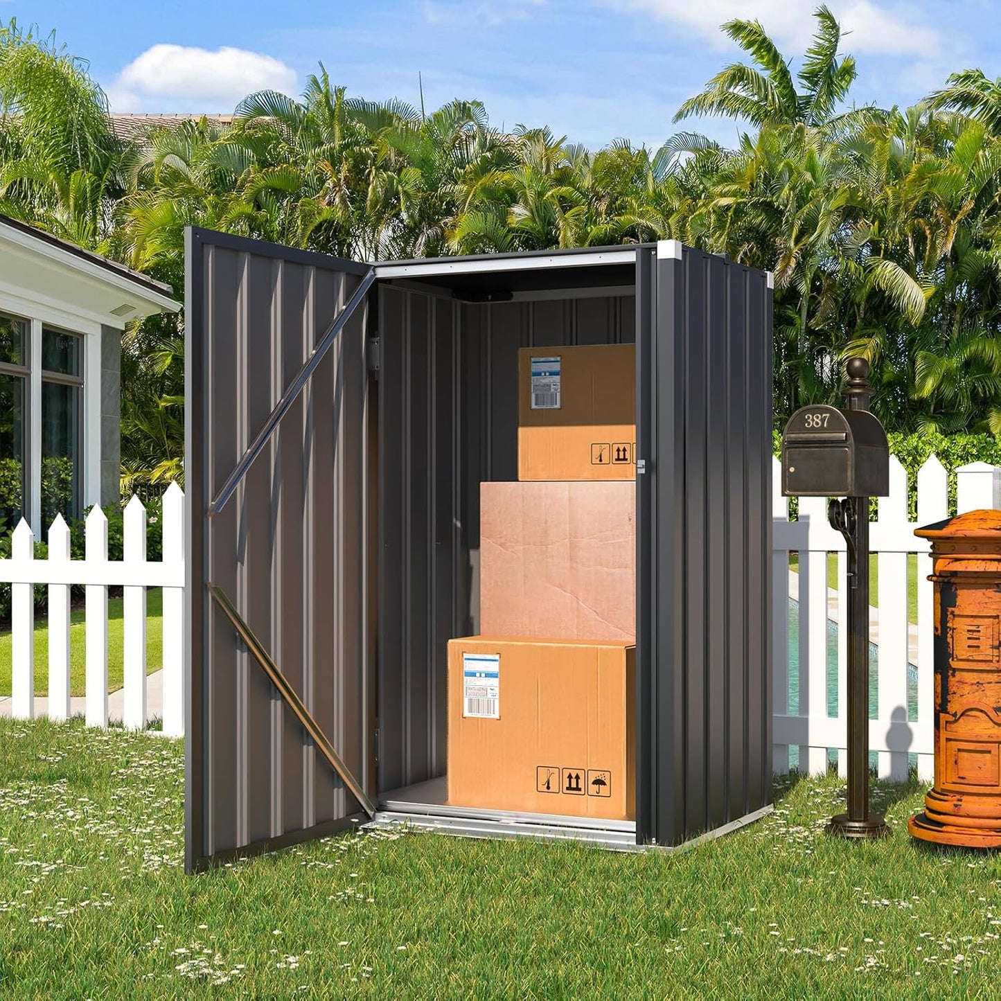 YODOLLA Outdoor Storage Cabinets with Shelves Metal Storage Cabinets Shed, Brown