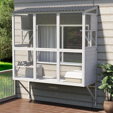 YODOLLA 67" Catio Window Cat Outdoor Enclosure Large Wood Cat House