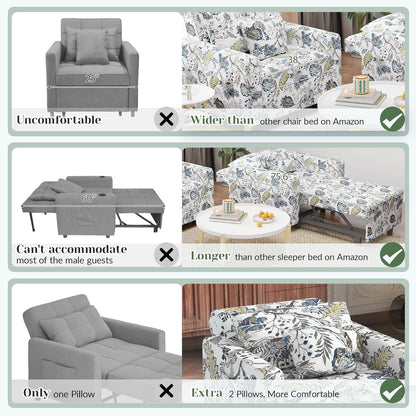 YODOLLA 3-1 Convertible Chair Bed Pull Out Single Sofa Bed, Floral